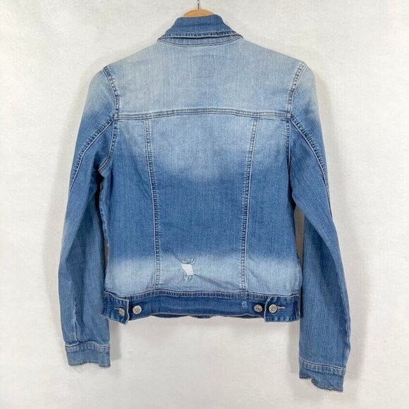 En Jean Distressed Trucker Jean Jacket Y2K School Grunge Retro Durable M - Picture 3 of 6